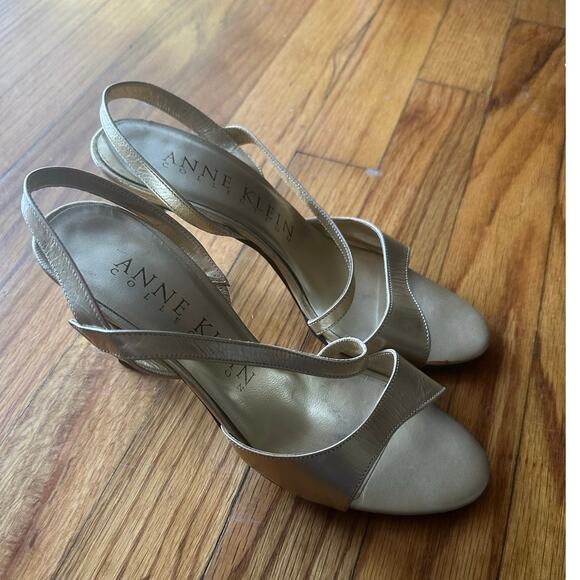 Anne Klein Gold Slingback Heels | Low Heel Dress Shoes | Women’s - Picture 1 of 9